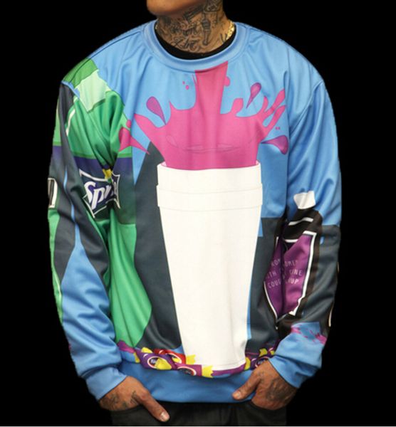 

wholesale-funny sportswear clothing jacket women men hoodies bar cup sprite drink cookie print 3d sweatshirt size s-xxl ing, Black