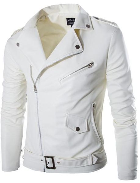 

искусственная кожаная куртка пальто мужчины 2018 белый цвет наклонная молния отложной воротник с длинным рукавом мотоцикл байкер куртки бесп, Black