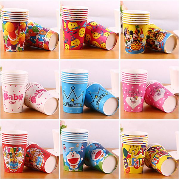 

Cartoon Art Color Paper Cup Children Birthday Party Decoration 9oz Disposable Coffee Cup Promotion DHL freeshipping