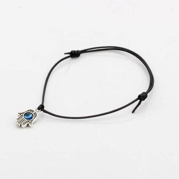 

50pcs hamsa hand string evil eye lucky black color wax cord spiritual bracelets success protection, Bronze;silver