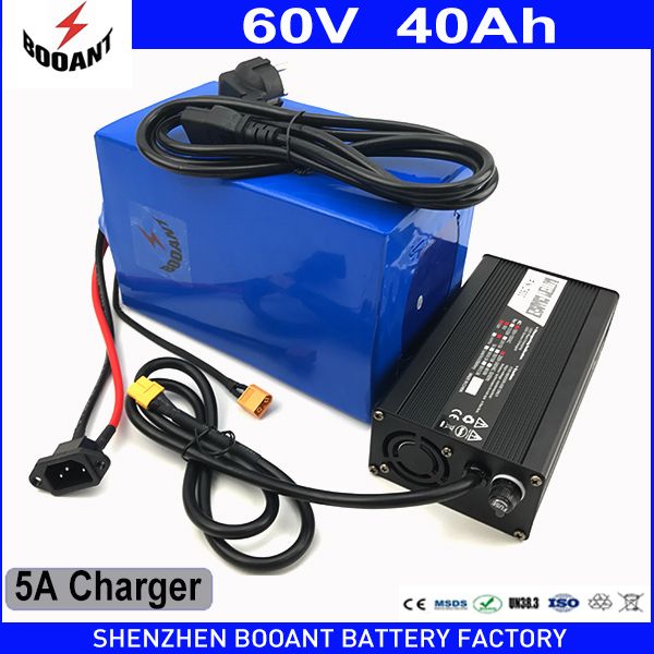 

Booant cu tom to eu u 60v 40ah 2400w e bike cooter li ion battery 16 20p battery pack for bafang motor with 5a charger