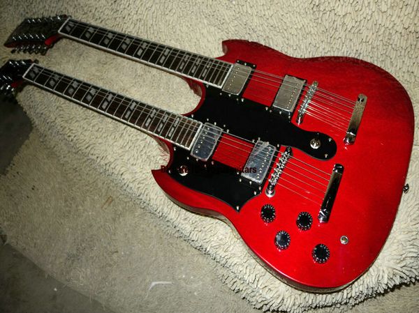 Guitarras canhotas Custom Shop Red Double Neck Guitarra Elétrica guitarras por atacado da China frete grátis