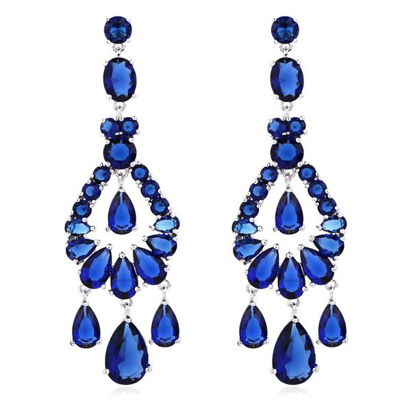 2019 Austrian Crystal Chandelier Big Long Fashion Jewelry Wedding Clear Royal Blue Earrings For Women Water Drop Cz Boucles D Oreilles From