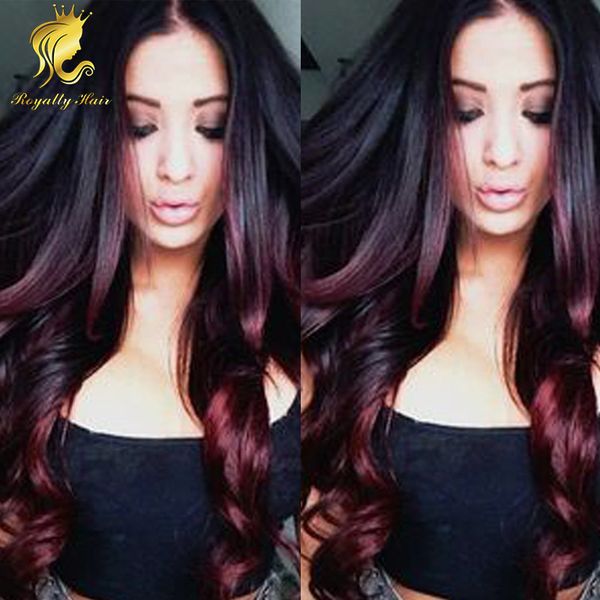 

ombre бордовый полный парик шнурка малайзии волнистые парики человеческих волос два тона цвет кружева передние парики отбеленные узлы, Black;brown