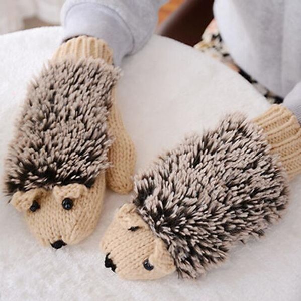 

winter gloves for women knit warm fitness gloves hedgehog heated villus mittens 9 colors novelty cartoon hedgehog gloves outdoor gifts, Blue;gray