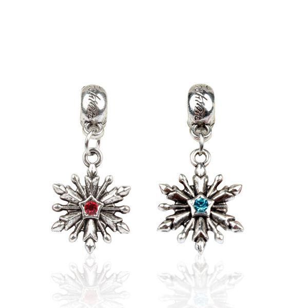 

snowflake crystal dangle charm bead big hole fashion women jewelry european style for diy bracelet necklace, Bronze;silver