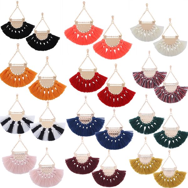 

bohemia tassels earrings fan-shaped tassel earrings women accessories cotton handmade earrings ethnic jewelry trendy style d78s, Silver
