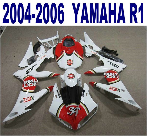 Set carene di altissima qualità per stampaggio a iniezione al 100% per YAMAHA 2004 2005 2006 YZF R1 rosso bianco LUCKY STRIKE kit carena 04-06 yzf-r1 PQ91