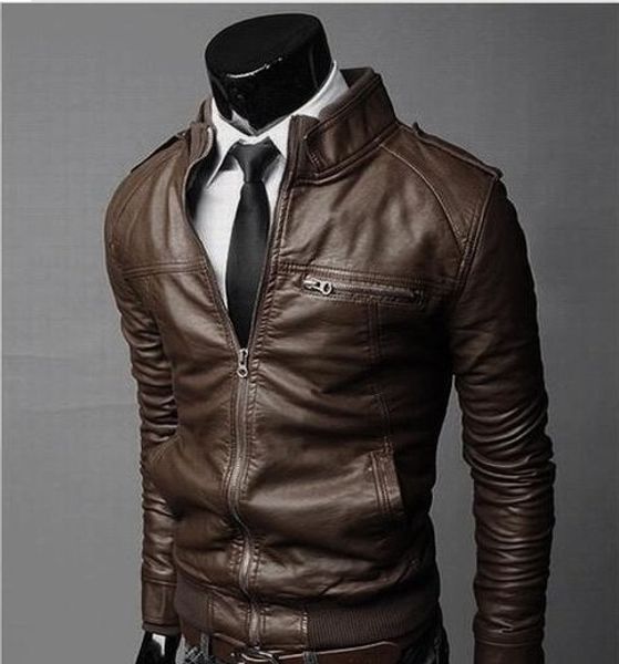 

wholesale- fall 2017 men's fashion korean casual short paragraph leather jacket collar male men's leather windproof, Black