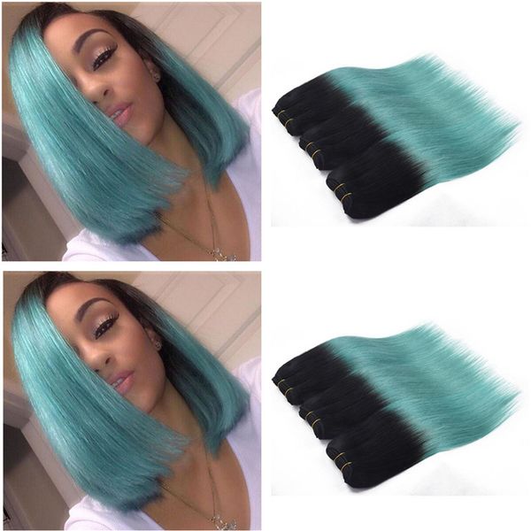 2019 8a Grade 1b Green Ombre Hair Bundles 2 Tone Black Blue