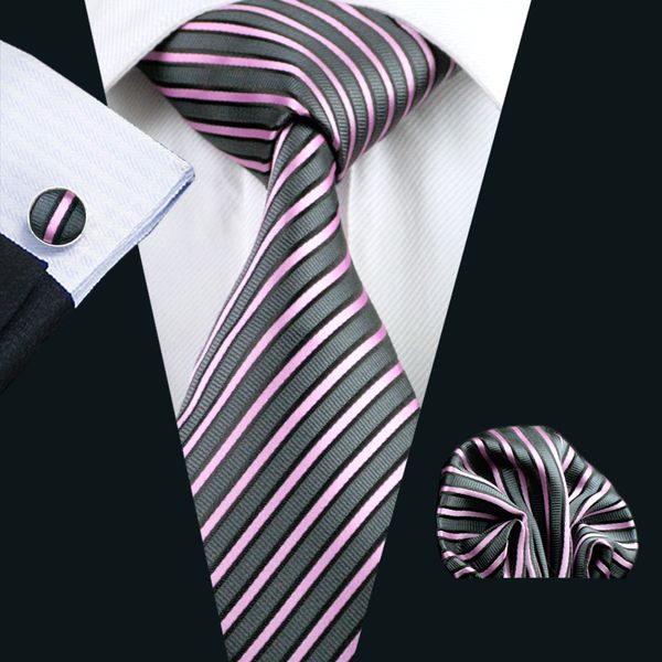 

pink stripe silk tie set hanky cufflinks jacquard woven tie set business work formal meeting leisure n-0307, Black;blue