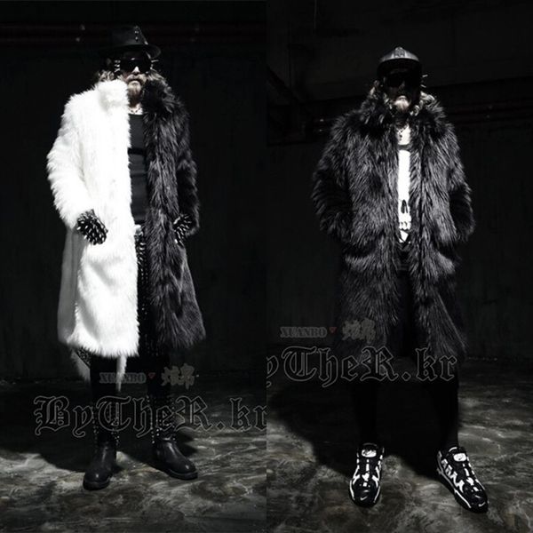 Wholesale- Men long faux fur coats Splice winter  fur Fashion thickening lapel Multi-size jackets Schwarzen Pelzmantel Free shipping