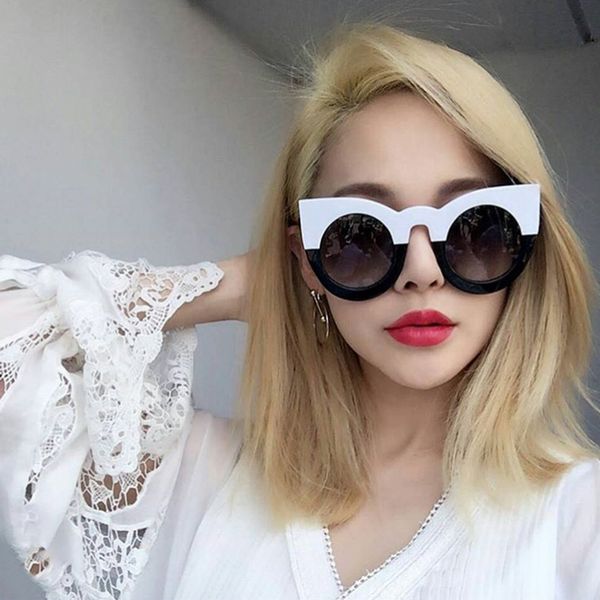 

big frame cat eye sunglasses for women fashion personality beach sunglass cool eu us style sun glass for holiday, White;black