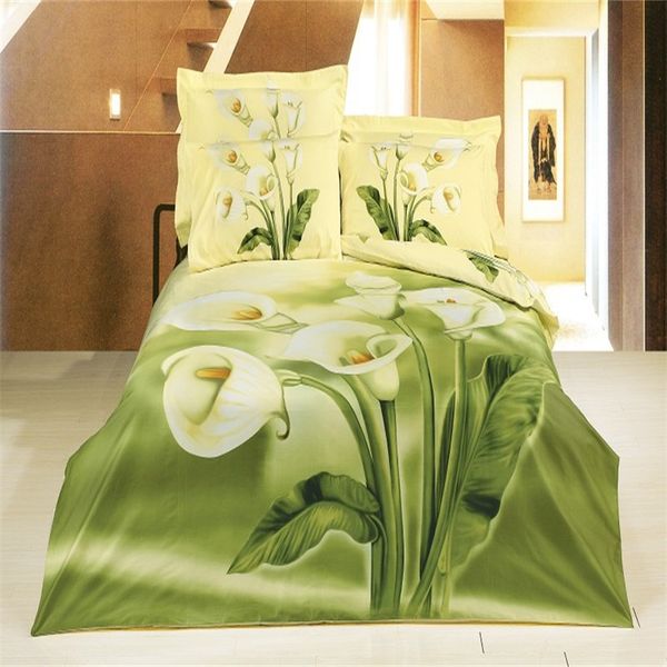 Wholesale Calla Lily Flower Olive Green Bedding Set Queen Size