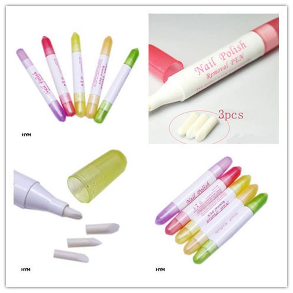 

manicure nail art polish corrector remover cleaner pen + 3 replacement tips dhl 4006
