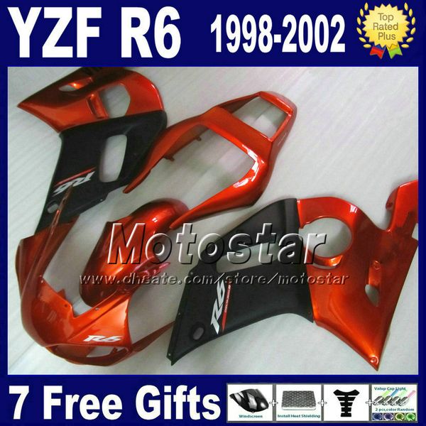 Carroçaria para Yamaha YZF600 98-02 Matte Black Red Feeding Kit YZFR6 YZF-R6 1998 1999 2000 2002 Fairings definir YZF600 VB91