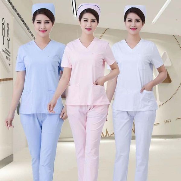 

women short sleeve work uniforms v-neck scrub sets eautician and pants / dental nursing work coat, Black;white