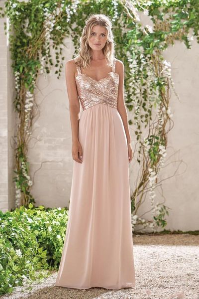 

2018 new bling rose gold bridesmaid dresses spaghetti backless sequins chiffon long beach wedding gust dress maid of honor gowns, White;pink