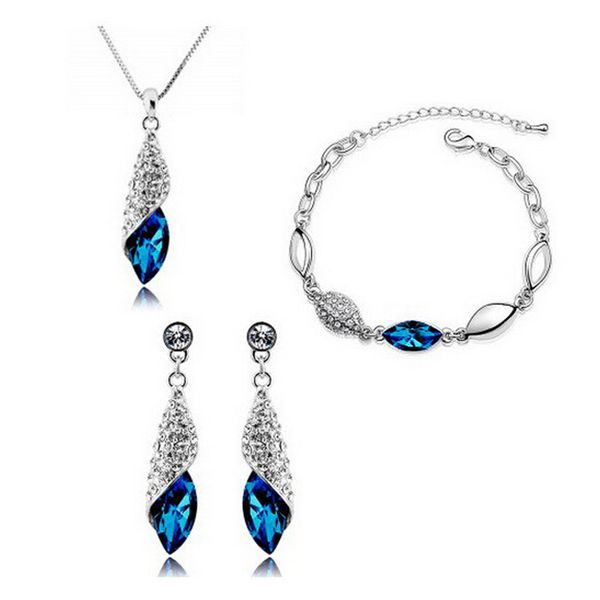 

austria crystal earrings necklace bracelet sets 18k gold plated fashion jewerly set water drop jewelry sets for women gift 4156, Black