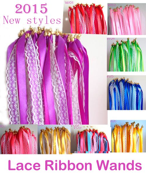

50pcs of lace wedding ribbon wands,wedding confetti twiring stream ribbon sticks wands with bells(jco-ra01)party supplies