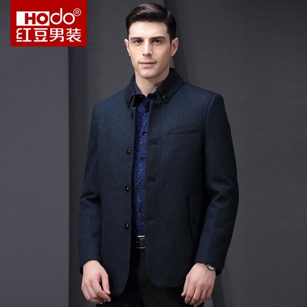 

wholesale- hodo men's fall men's knitted casual wear men's collar wool coat trench coat jaqueta masculino jacket trench coat, Tan;black