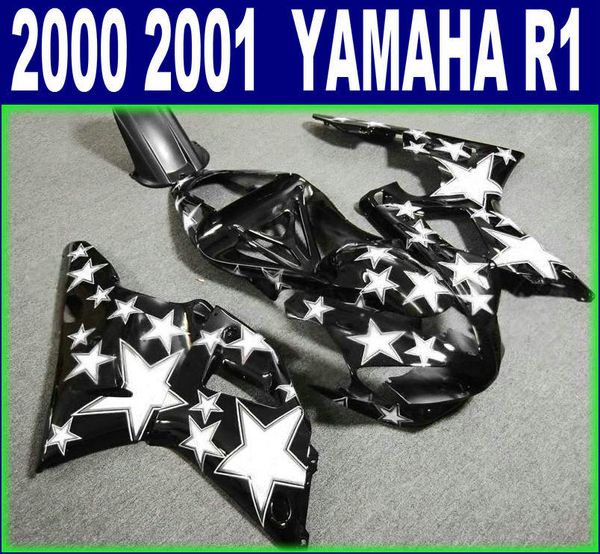 Passen Sie das Verkleidungsset für die Yamaha YZF R1 2000 2001 an, weiße schwarze Sterne, hochwertiges ABS-Verkleidungsset YZF1000 00 01 BR65
