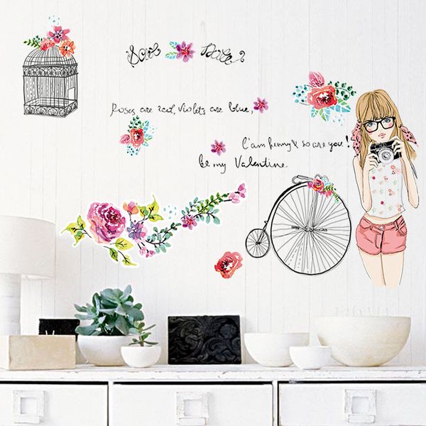 Acquista Fiore Gabbia Uccelli Dipinta A Mano Ragazza Bici Wall ... Acquista Fiore Gabbia Uccelli Dipinta A Mano Ragazza Bici Wall ...