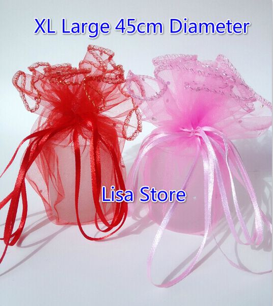 

200pcs xl large red pink purple 45cm diameter organza round dots jewelry bags wedding party candy christmas gift bags pouches, Pink;blue