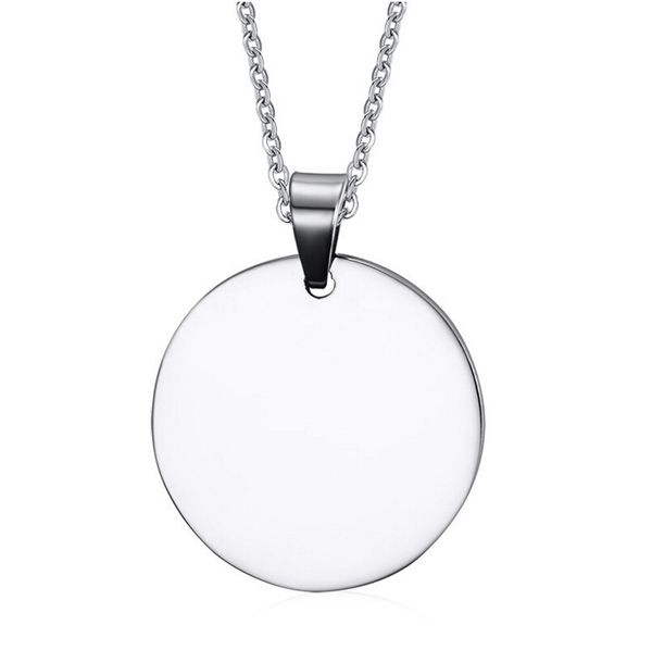

personalized engraved round stainless steel pendant blanks dog tag includes necklace, Silver