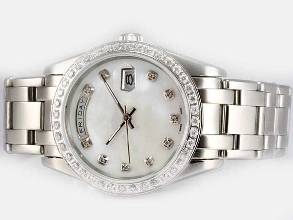 

stainless steel male watch, automatic watch mens wristwatch fashion diamonds bezel r38, Slivery;brown