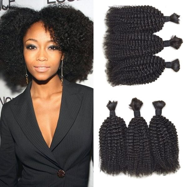 

kinky curly human hair bulk no weft peruvian curly bulk hair for braiding fdshine hair, Black
