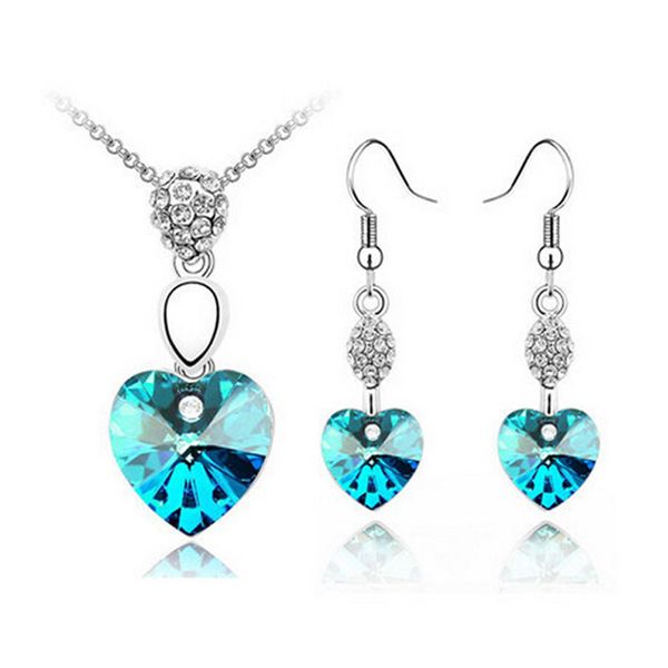 

full rhinestone heart necklace earrings sets fashion austrian crystal jewelry sets the feeling of the heart jewelry sets 1001, Silver