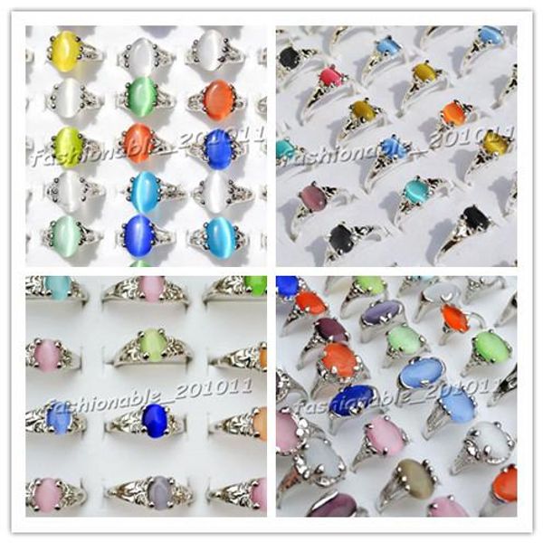 

4style colourful natural cat eye gemstone stone silver tone women's rings new jewelry 100pcs/lot [r0010*25+r0029*25+r0009*25+r0135*25], Golden;silver