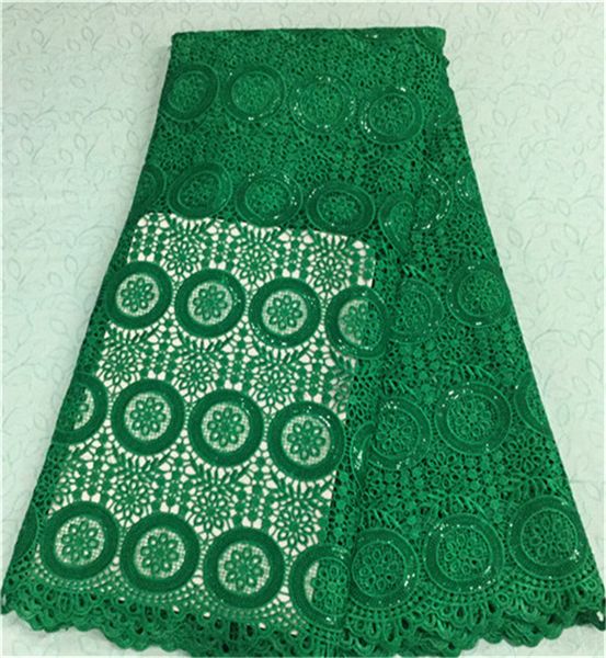 

beautiful green french guipure lace embroidery african water soluble lace fabric with sequins for party bw19-5,5yards/pc