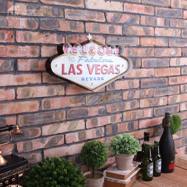 Wholesale- Las Vegas Decoration Metal Painting Neon Welcome Signs Led Bar Wall Decor