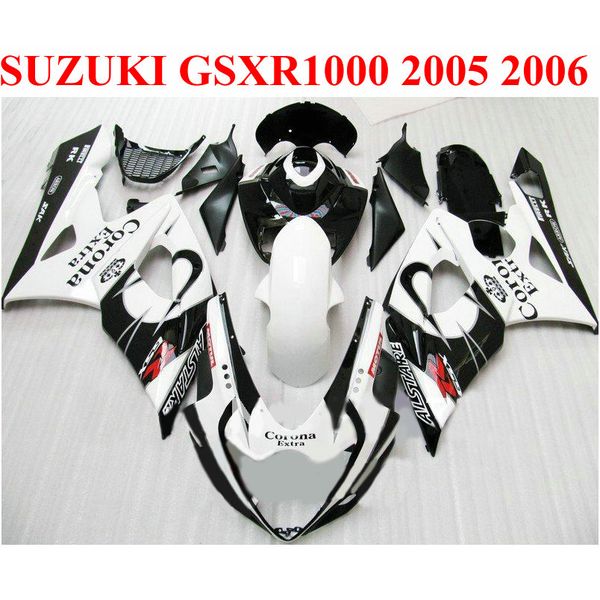 SUZUKI GSXR1000 2005 2006 için motosiklet parçaları özelleştirmek kiti fairing kiti K5 K6 05 06 GSXR 1000 beyaz siyah Corona ABS fairings EF49 set