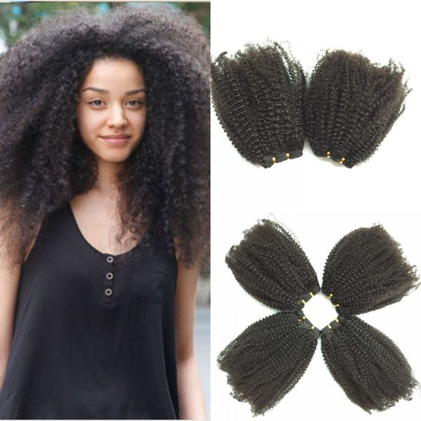 Cabelo Virgem brasileiro Encaracolado Crespo Tecer Cabelo Humano 4 pçs / lote Peruano / Malaio / Cabelo Indiano Bundles 100% Remy Não Transformados afro Encaracolado