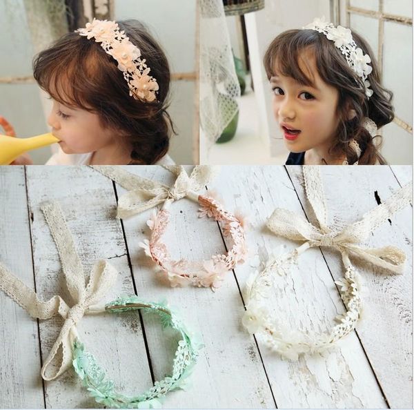 Fasce per capelli da principessa per ragazze in pizzo Dolce Bowknot Fasce per capelli per bambini Fiocco per fiori Accessori per capelli per bambini Fasce graziose Fascia multicolore H086