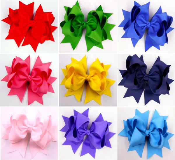 

30pcs 6" big hair bow hairbow headwear headdress double layer grosgrain solid with clip, Slivery;white