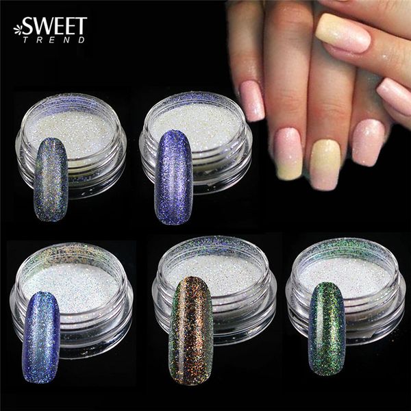 

wholesale- 5pcs shinning mermaid effect nail glitter powder gorgeous nail art dust manicure chrome pigment glitters diy laser nail hc01-05, Silver;gold