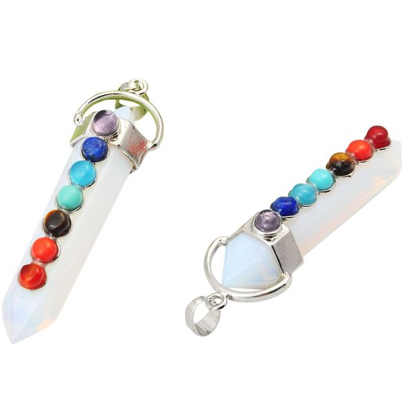 Großhandel Malachit Hexaheder Reiki Point Pendants mit 7 Chakra Crystal Edelstein für Frauen Männer Schmuck Halskette 1680