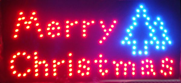 Merry Chirstmas LED Open Sign Precipitò grafica animata movimento in esecuzione 19 * 10 pollici coperta spedizione gratuita