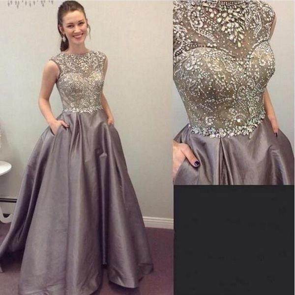 

puffy elastic satin evening dresses with sparkly crystals beading 2019 spring sheer cap sleeves special occasion gown a-line prom dress 372, Black;red