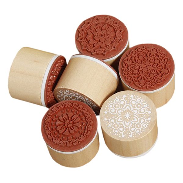 

wholesale-2016 new 6pcs/set assorted vintage floral flower pattern round wooden rubber stamp scrapbook diy 1ocq christmas gift