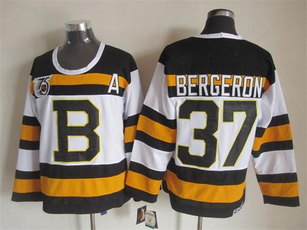 

men boston bruins ice hockey jerseys #37 patrice bergeron white 75th anniversary retro vintage ccm stitched jerseys, Black;red