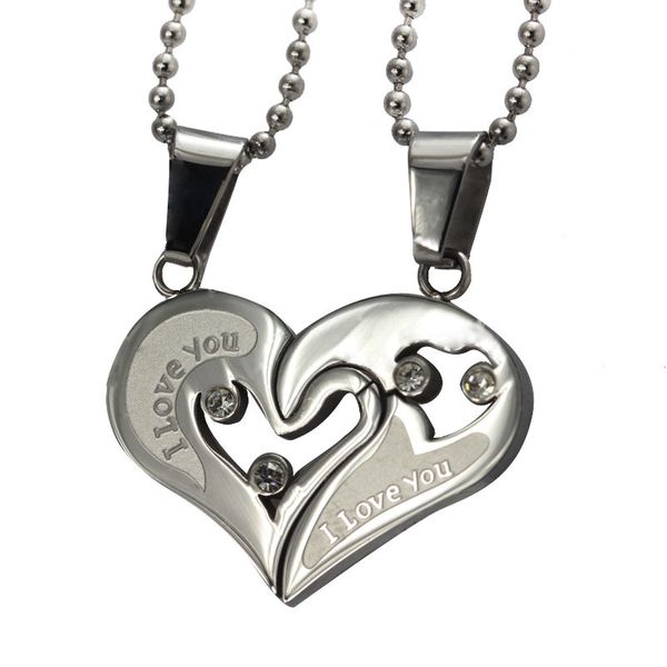 

new 4 colors heart couple necklace pendant for his and her promise jewelry party dress jewelry gift, Silver