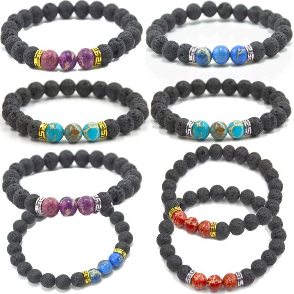 

8mm Natural Lava Stone Bracelets 7 Chakras Essential Oil Diffuser Bracelet Protection Energy Healing Yoga Reiki Prayer Stone Bracelet D153S