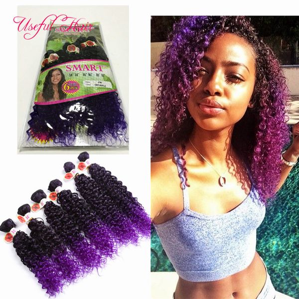 

sew in hair extensions crochet braids hair weaves useful christmas 6pcs/lot ombre color synthetic hair wefts jerry curl for women, Black