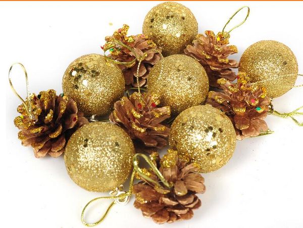1 set di palline rotonde a forma di pigna in oro/argento, ciondolo a sospensione, ornamento per la festa di Natale, albero di Natale, decorazione da appendere