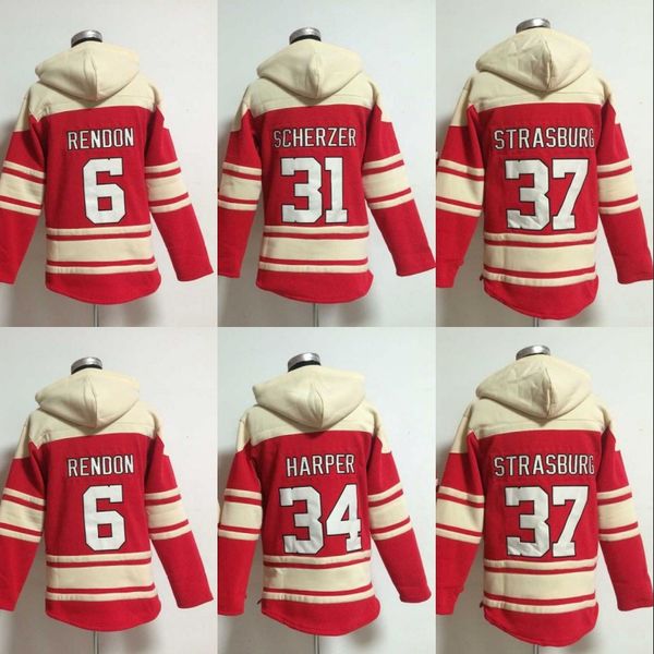 

Washington Hoodie 6 Anthony Rendon 31 Max Scherzer 34 Bryce Harper 37 Stephen Strasburg Baseball Hoodies Custom Red Free Shipping
